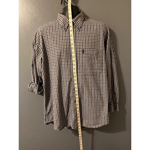 Izod Mens Blue & Brown Plaid Long Sleeve Button-Down Shirt L 100% Cotton - Picture 2 of 5